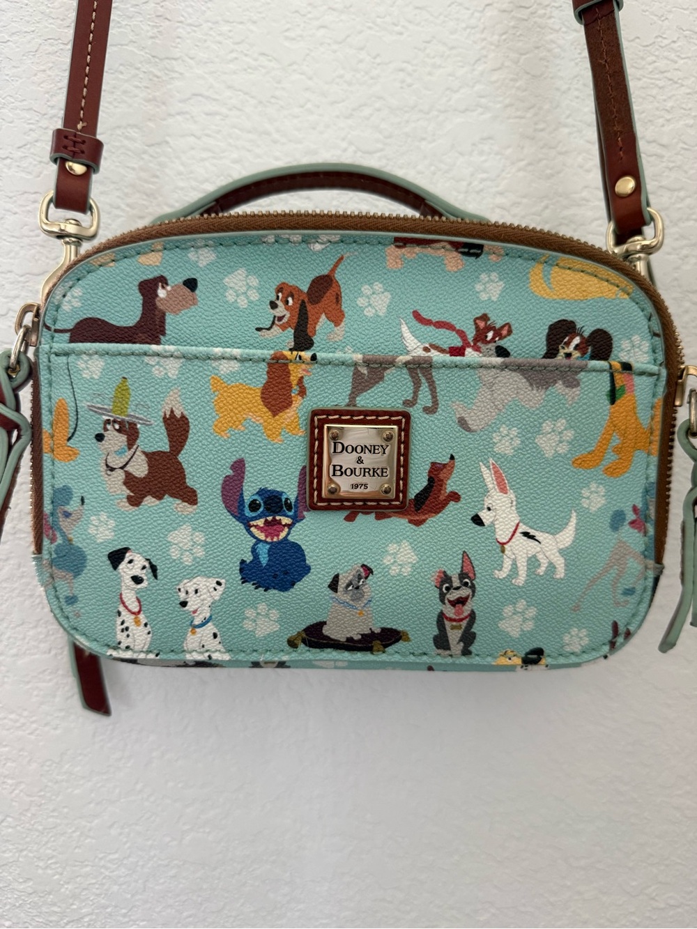 Dooney & Bourke Aqua Disney Dogs Crossbody with Brown Trim
